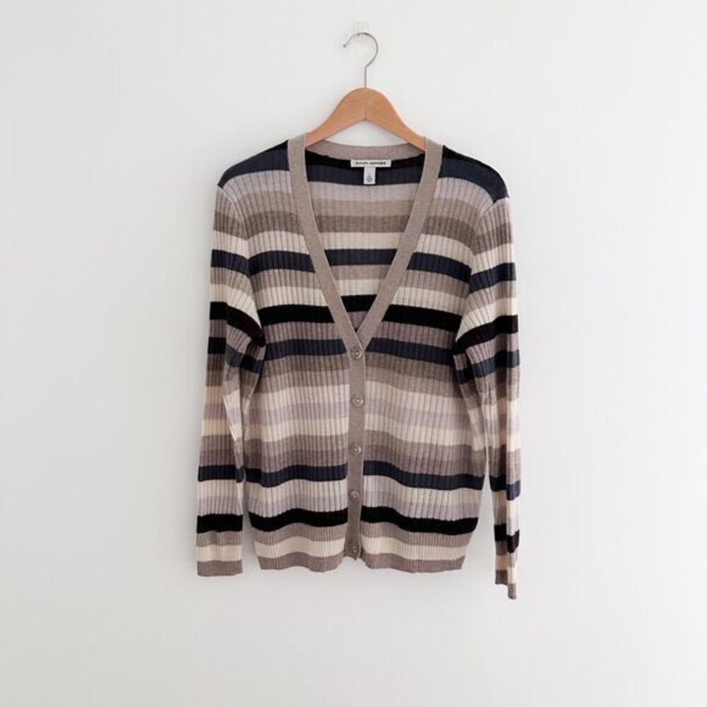 Autumn Cashmere Striped Ribbed Cashmere Cardigan Sweater Size Small